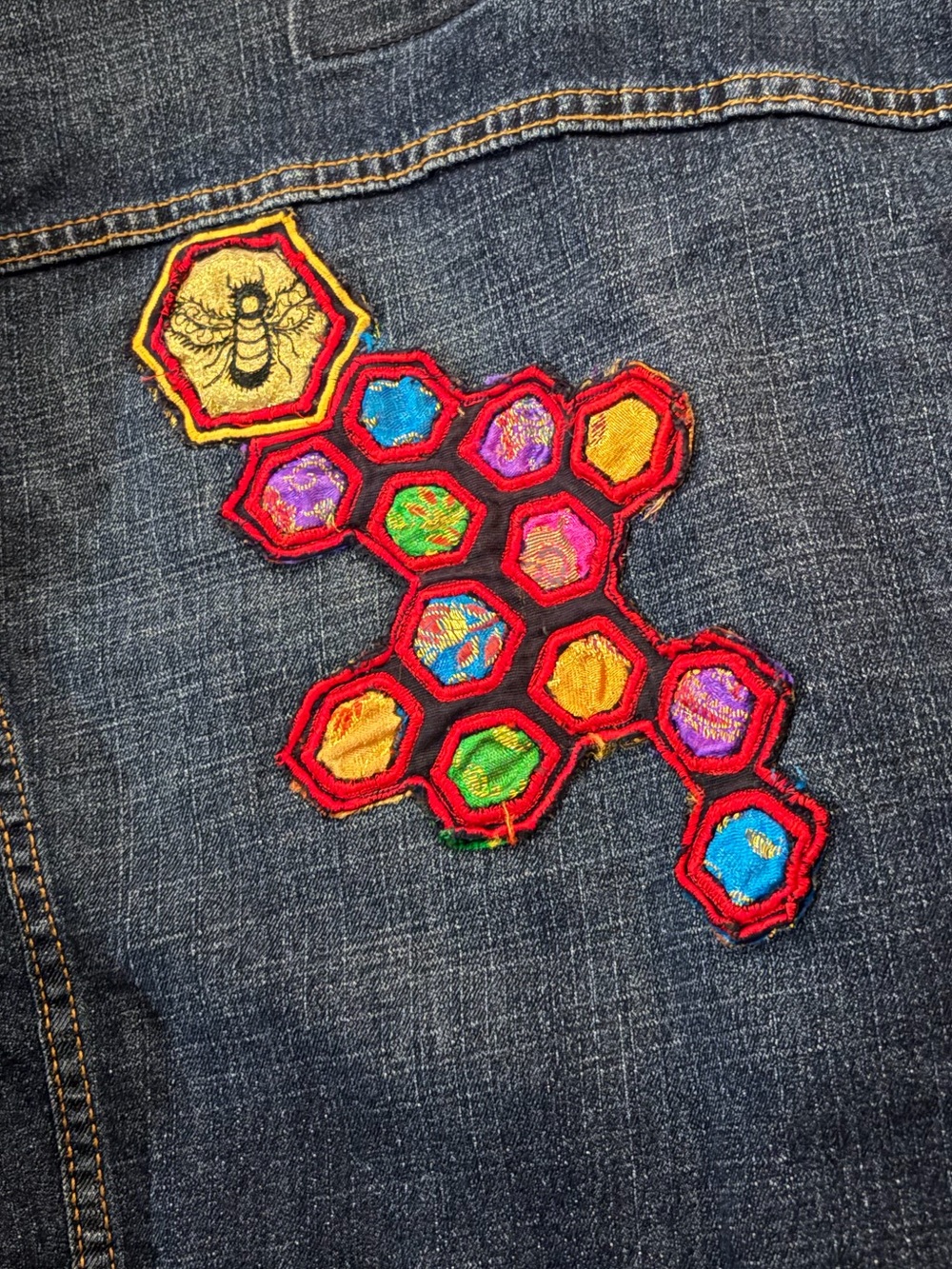 Vintage Levi Strauss Denim Jacket Bee Honeycomb Patch Size L - Picture 6 of 7